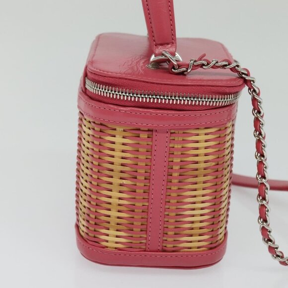 CHANEL Wicker Vanity Chain Shoulder Bag Rattan 2way Pink Silver CC Auth - Picture 5 of 16